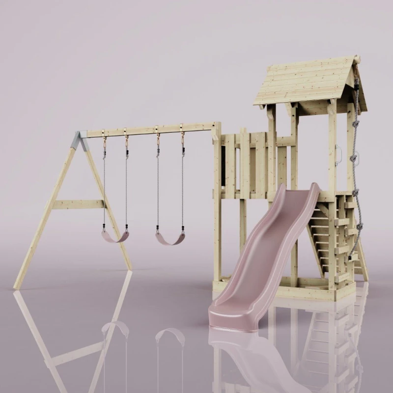 Image of OutdoorToys PolarPlay Balcony Tower Kids Wooden Climbing Frame - Swing Elof Rose in Beige Beige Unisex