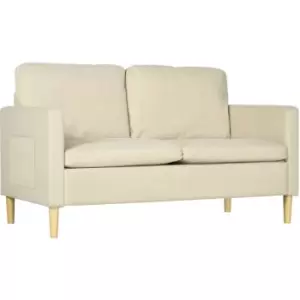 image of HOMCOM 2 Seater Sofa Modern Fabric Couch with Wood Legs and 2 Pockets Beige - Beige