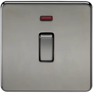 Image of KnightsBridge 20A 1G DP 230V Screwless Black Nickel Electric Wall Plate Switch with Neon