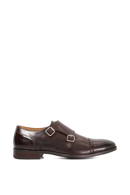 Image of Dune London Dune London Men 'Satchin 2' Leather Monk Straps in Dark Brown Size: 10 Dark Brown 10 Male 5050808740740