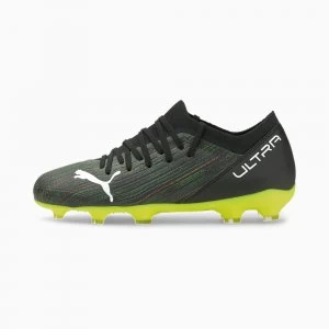 image of PUMA Ultra 3.2 FG/AG Youth Football Boots, Black/White/Yellow Alert Size 1 Shoes