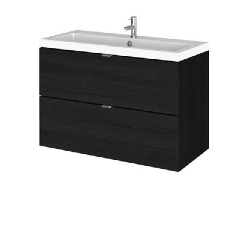 Image of Hudson Reed Fusion Wall Hung 2 Drawer Vanity Unit & Polymarble Basin, Sink Vanity Unit, Charcoal Black, 800mm