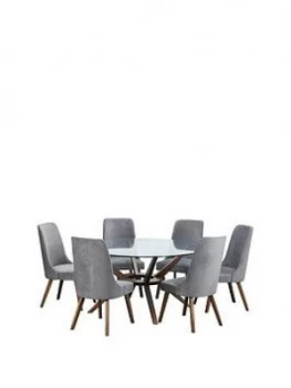 image of Julian Bowen Chelsea Large 140 Cm Glass Dining Table And 6 Huxley Chairs