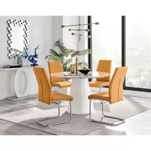Image of Furniture Box Palma White Marble Effect Round Dining Table and 4 Mustard Lorenzo Chairs