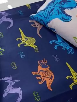 image of Catherine Lansfield Prehistoric Dinosaurs Natural Fitted Sheet - Db, Blue, Size Toddler