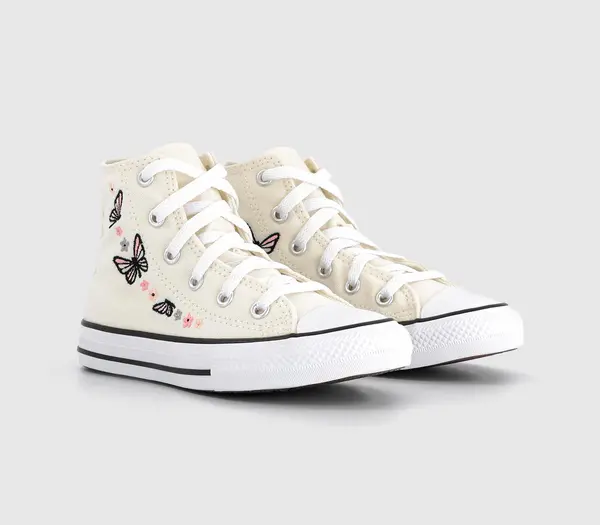Image of Converse Kids All Star Eva Lift Hi Youth Trainers Egret Black White Butterfly, 11 Youth