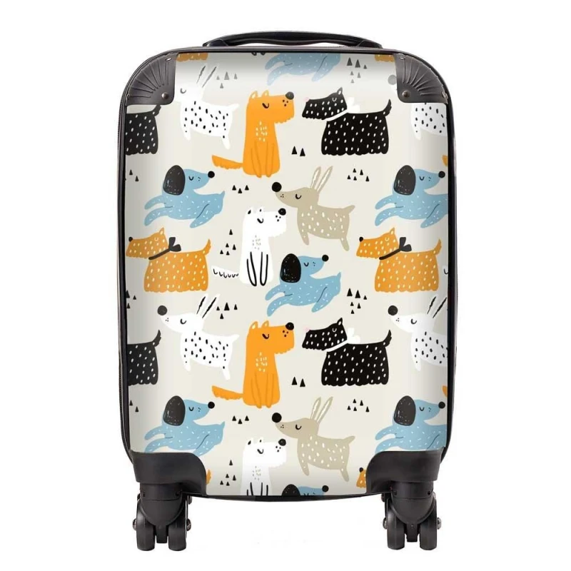 Image of Warren Reed - Designer Hand Drawn Dogs Suitcase in Brown Size: Large Brown Unisex Large