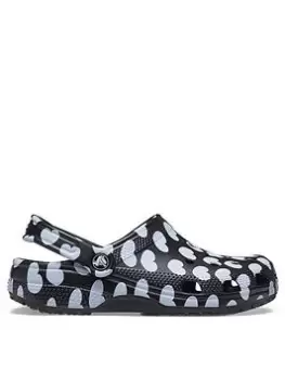 image of Crocs Classic Heart Print Clog Flat Shoes, Black/White, Size 4, Women