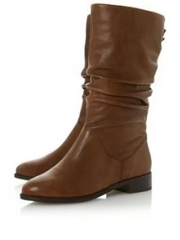 Dune London Wide Fit Rosalinda Ruched Calf Boot - Tan , Tan Leather, Size 3, Women