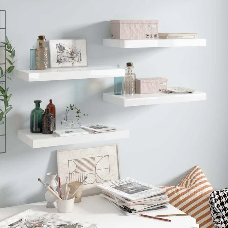 Image of VIDAXL Floating Wall Shelves 4 pcs High Gloss White 50x23x3.8cm mdf Vidaxl 8720286073780