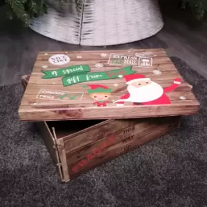 image of H13 x 34 x 24cm Flat Pack Cardboard Christmas Eve Box with Santa and Elf Design