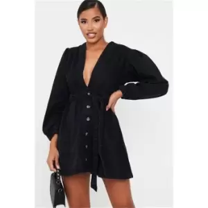 image of I Saw It First Black Puff Sleeve Denim Dress - Black