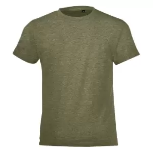 Image of SOLS Childrens/Kids Regent Short Sleeve Fitted T-Shirt (12 Years) (Heather Khaki)