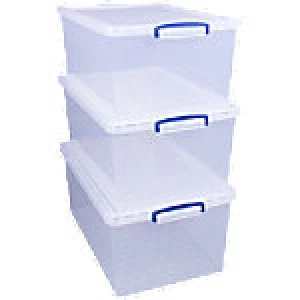 Image of Really Useful Boxes Nestable Box 62 L Transparent Plastic 44 x 68.5 x 28.7cm Pack of 3