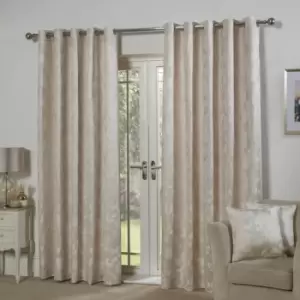 Image of Butterfly Meadow Floral Jacquard Lined Eyelet Curtains, Cream, 46 x 72" - Emma Barclay