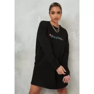 Missguided Petite Multi Sweatshirt Dress - Black