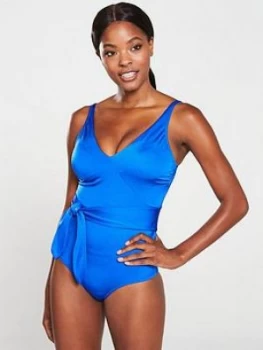 Image of Pour Moi Azure Wrap Control Suit - Deep Blue, Deep Blue, Size 10, Women