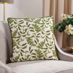 Image of Chatsworth Topiary Piped Cushion Olive, Olive / 43 x 43cm / Polyester Filled