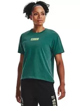 Image of Under Armour Project Rock Globe Short Sleeve, Green, Size L, Women