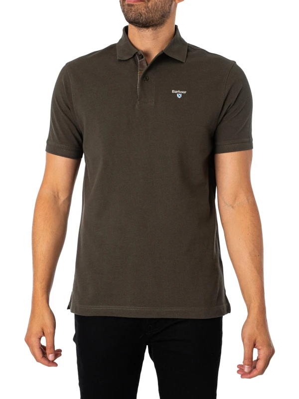 Image of Barbour Tartan Pique Polo Shirt Forest Green XXL