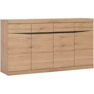 image of Kensington Wide 4 Drawer 4 Door Sideboard in Oak - Oak with dark Trim Melamine