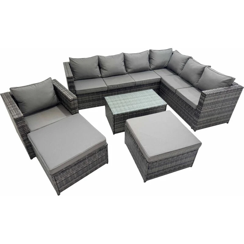 Image of Fimous Rattan Garden Furniture Set with 2 Big Stools Chair Dark Grey Mixed Dark Grey Unisex