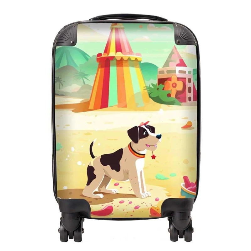 Image of Warren Reed - Designer Doggy On A Beach Holiday Suitcase in Yellow Size: Large Yellow Unisex Large