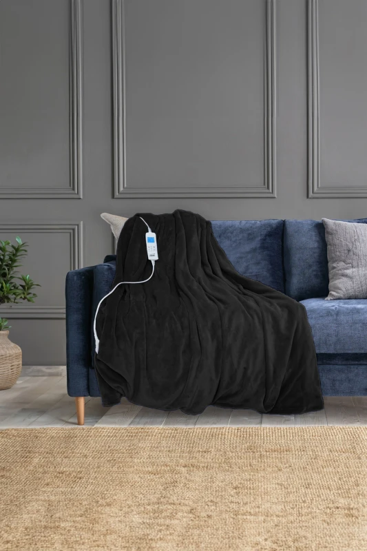 Image of Neo Electric Heated Throw Over Sherpa Blanket - Reversible Black