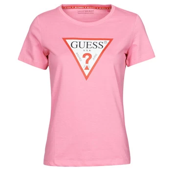 image of Guess SS CN Original TEE womens T shirt in Pink - Sizes S,M,L,XL,XS