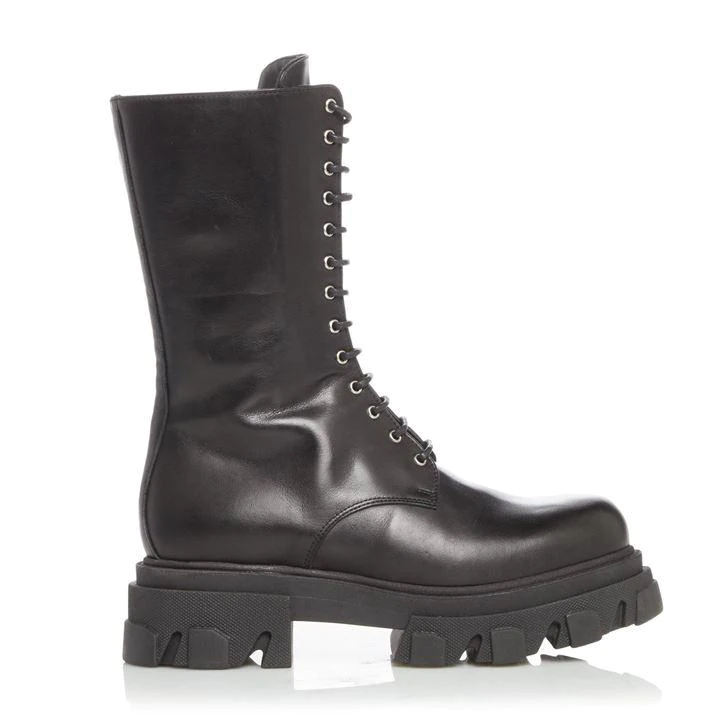 Image of Dune Black Leather 'Roshi' Mid Platform Biker Boots - 4