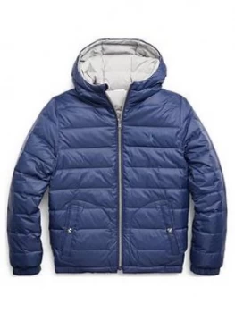 image of Ralph Lauren Boys Reversible Hooded Jacket, Navy/Grey, Size Age: 10-12 Years, M