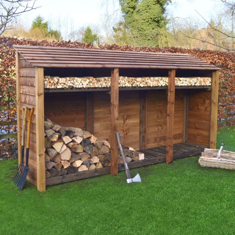 Image of Rutland County Garden Furniture Ltd Empingham 6ft Log Store with Kindling Shelf L80 x W340 x H181cm, Brown Brown Unisex