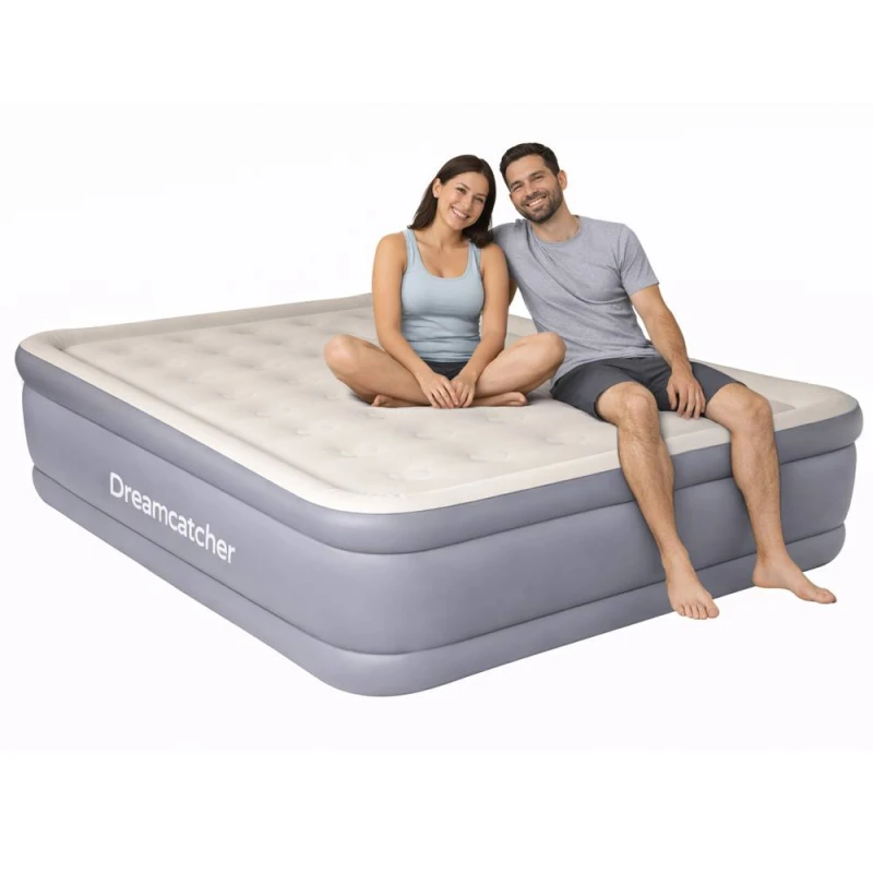 Image of Dreamcatcher Inflatable Mattress PVC Plush Camping Air Bed 203 x 152cm Queen Size Grey