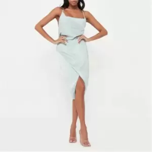 Missguided Petite Satin Cowl Wrap Midi Dress - Green