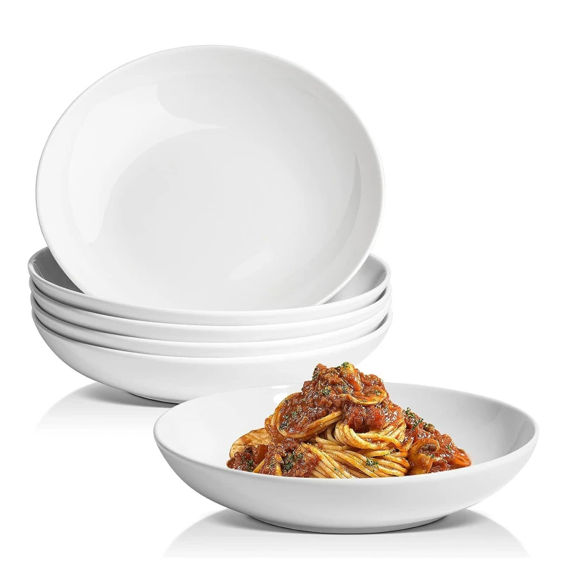 Image of Glim & Glam Salad Pasta Bowl Serving Bowls 6 Piece Set Porcelain 9" White unisex