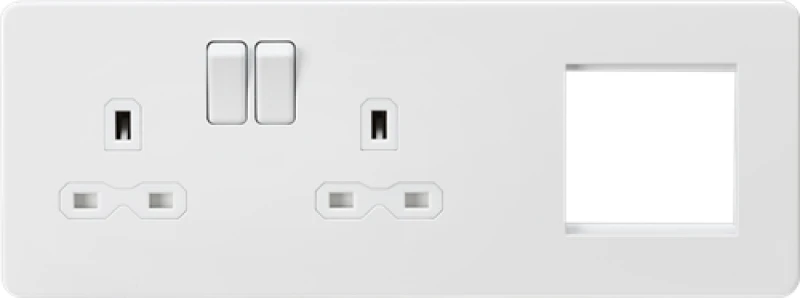Image of KnightsBridge Screwless 13A 2G DP Socket + 2G Modular Combination Plate, Matt White SFR192LMW