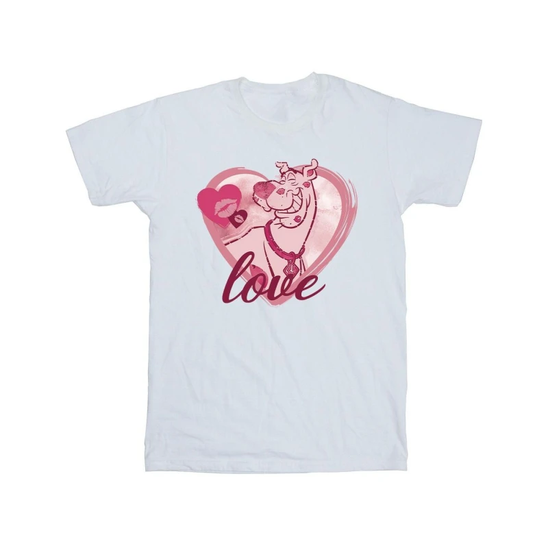 Image of Scooby Doo Scooby Doo Men Love Kisses Cotton T-Shirt in White Size: Small White S Male 5063376333542