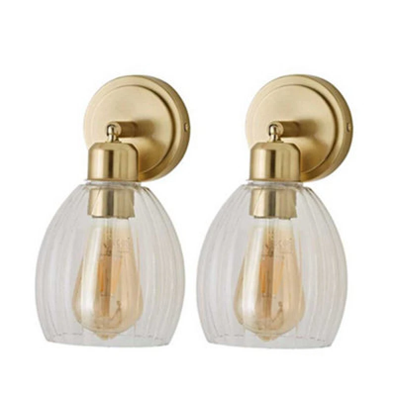 Image of ValueLights ValueLights Cheltenham Pair of Ribbed Glass Dome Spotlight Wall Lights with Bulbs in Gold Gold One Size Unisex 5059406071492