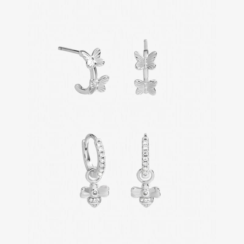 Image of Inicio Sterling Silver Bumble Bee Earrings - Pack of 2 Multi Earrings One Size Silver 40066411000