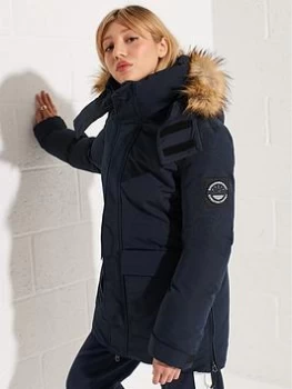 Image of Superdry Code Everest Faux Fur Parka - Navy, Size 12, Women