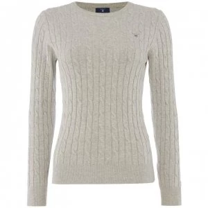 image of Gant Cotton crew neck cable jumper - Light Grey