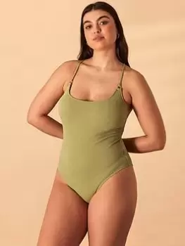 Image of Accessorize Crinkle Scoop Neck Swimsuit - Green, Size 12, Women