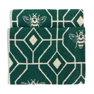 image of Furn. Bee Deco Geometric Cotton Jacquard Bath Towel Emerald