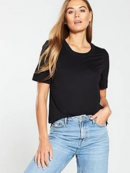 Image of WHISTLES Rosa Double Trim T-Shirt - Black, Size XS, Women