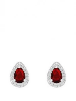 image of Love GEM Sterling Silver Red and White Cubic Zirconia Peardrop Stud Earrings, One Colour, Women