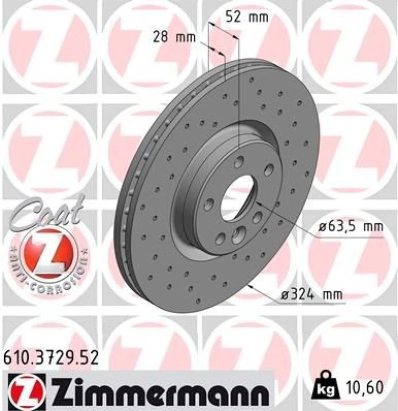Image of ZIMMERMANN Brake disc ZIMMERMANN 610.3729.52