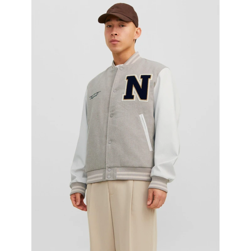 Image of Jack and Jones Mens College Wool Blend Bomber Jacket Crockery male S
