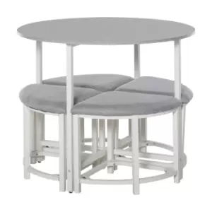 Image of HOMCOM Modern Round Dining Table Set with 4 Upholstered Stools for Dining Room, Kitchen, Dinette