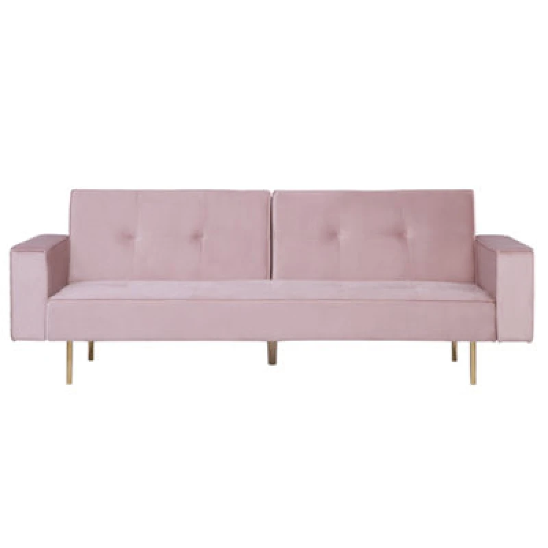 Image of Beliani Sofa Bed 3 Seater Visnes Velvet Pink