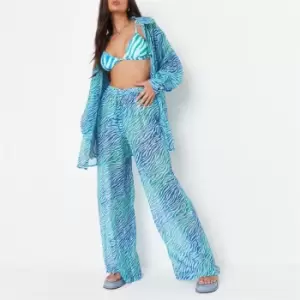 image of Missguided Zebra Print Ombre Sheer Mesh Beach Cover Up Trousers - Blue